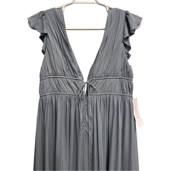 Azazie "Santorini" Blue Maxi Dress Size 16 plunging v neck black tie formal - Picture 9 of 12